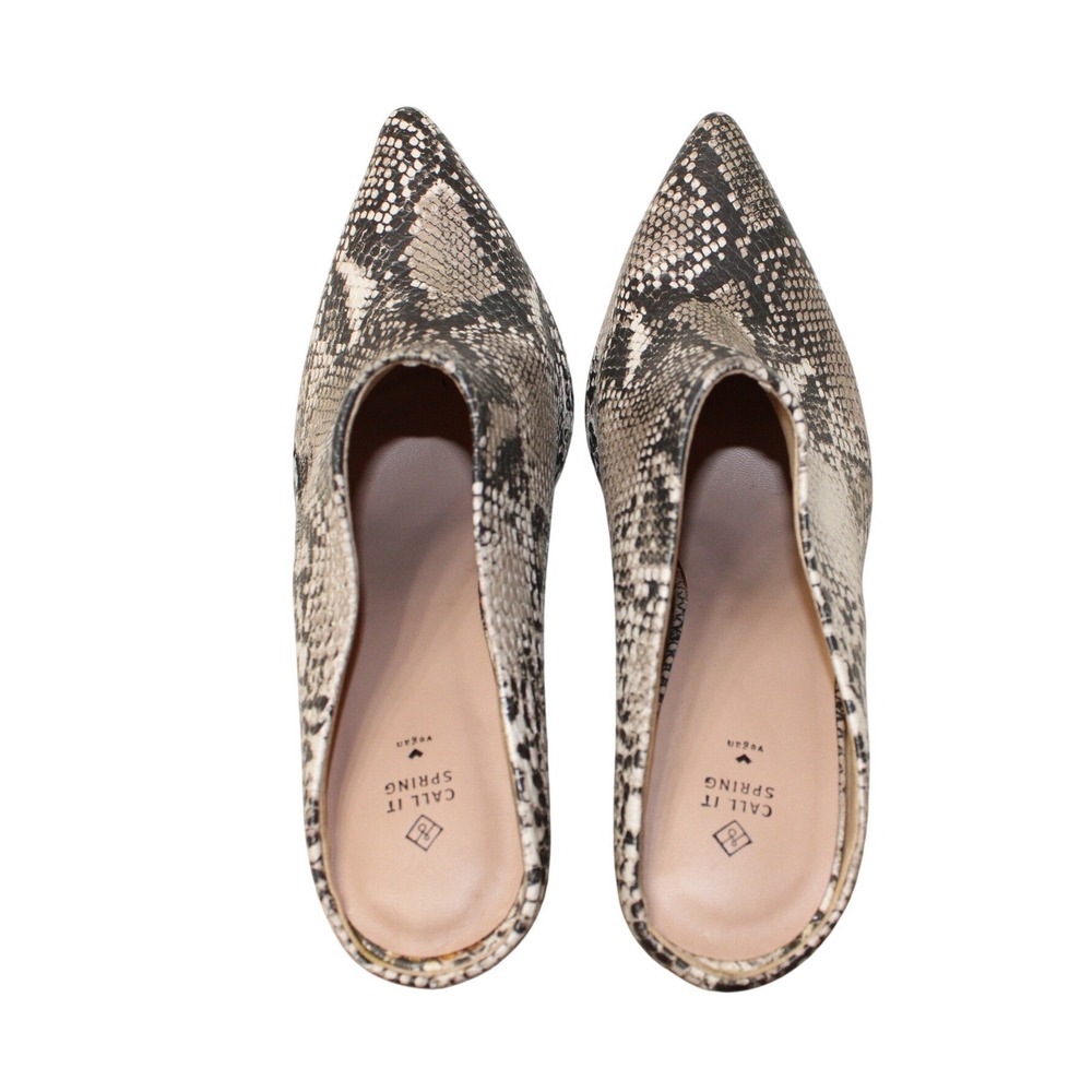 Call It Spring Snakeskin Mules Women 8.5 Grey Vegan Block Heel Pointed Toe - Picture 4 of 6